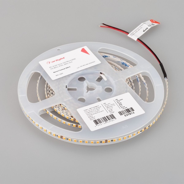Светодиодная лента Arlight 15W/m 160LED/m 2835SMD теплый белый 5M RT-A160-5mm 24V Warm3000 037813