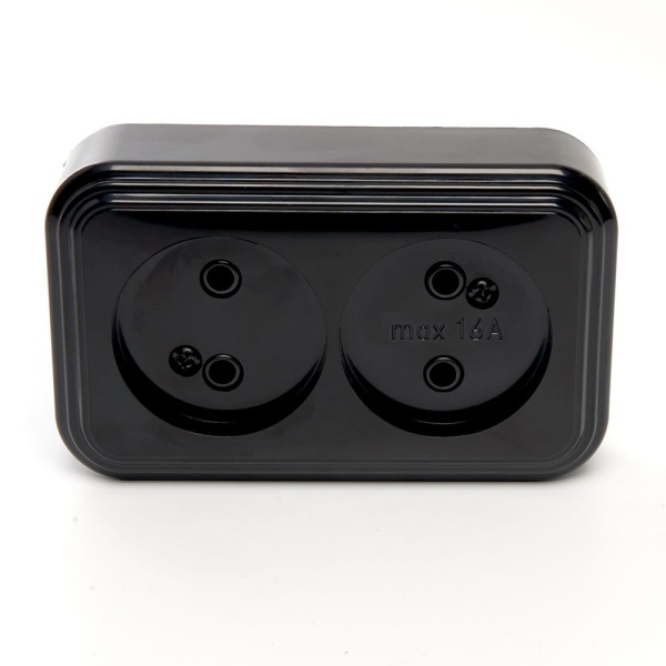 Розетка двойная 2P Stekker Брест черный PST16-30-20 39694