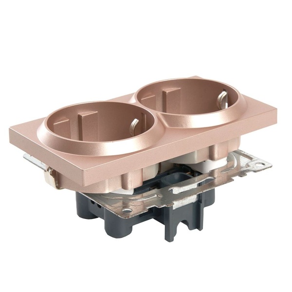 Розетка двойная 2P+PE Stekker Катрин со шторками шампань GLS16-7114-02 39598