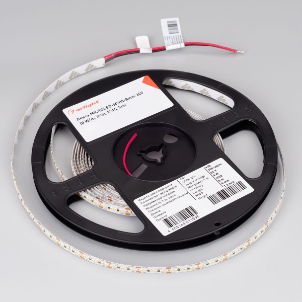 Светодиодная лента Arlight 8W/m 300Led/m 2216SMD холодный белый 5M MICROLED-M300-8mm 24V Cool 8K 028617(2)