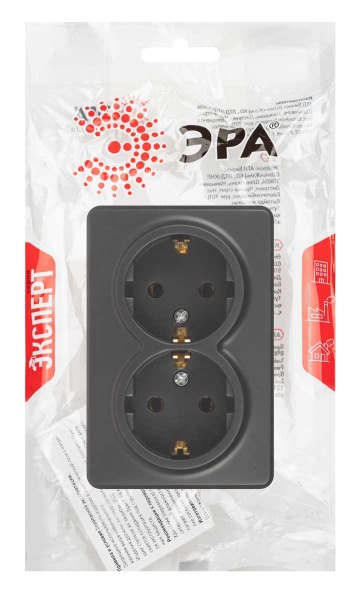 Розетка ЭРА Эксперт 11-2205-05 двойная с заземлением 2х2P+E Schuko IP20 16A-250В ОУ антрацит Б0063047