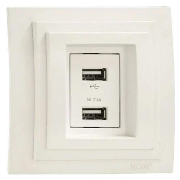 Розетка 2-а USB-зарядка Mono Electric Larissa 16A 250V крем 103-171705-178 Розетка 2-а USB-зарядка Mono Electric Larissa 16A 250V крем 103-171705-178