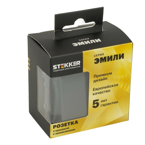 Розетка 1-местная с крышкой с защ. штор, STEKKER, с/з, 250В, 16А, серия Эмили, RST16-5112-05, черный уголь, soft touch 49855