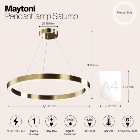 Подвесная светодиодная люстра Maytoni Saturno MOD415PL-L60BS4K