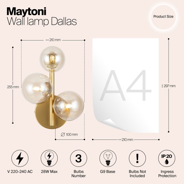 Бра Maytoni Dallas MOD545WL-03G Бра Maytoni Dallas MOD545WL-03G