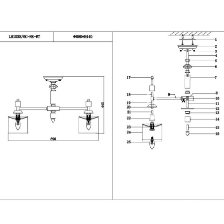 Потолочная люстра Lumien Hall Vivien LH1038/6C-NK-WT