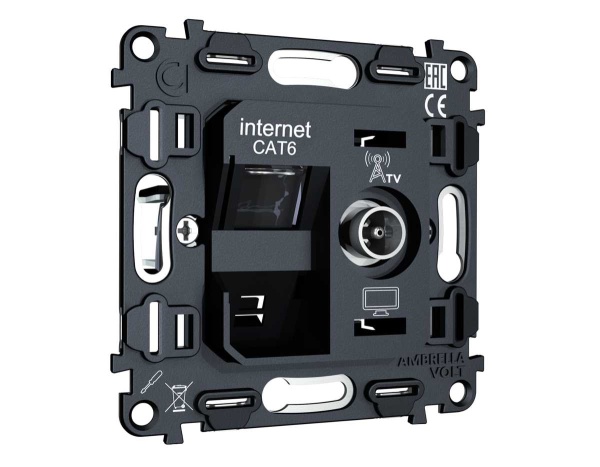 Механизм розетки компьютерной + TV оконечной RJ-45 (8P8C) AMBRELLA VOLT VM VM195