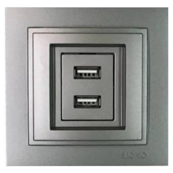 Розетка 2-а USB-зарядка Mono Electric Despina антрацит 102-242405-178 Розетка 2-а USB-зарядка Mono Electric Despina антрацит 102-242405-178