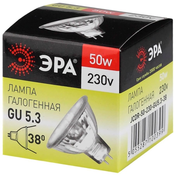 Лампа галогенная ЭРА GU5.3 50W 2700K прозрачная GU5.3-JCDR (MR16) -50W-230V-CL C0027365 Лампа галогенная ЭРА GU5.3 50W 2700K прозрачная GU5.3-JCDR (MR16) -50W-230V-CL C0027365