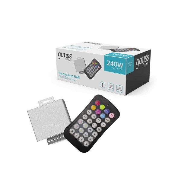 Контроллер RGB для светодиодной ленты Gauss Basic LED 12V 240W BT621 Контроллер RGB для светодиодной ленты Gauss Basic LED 12V 240W BT621