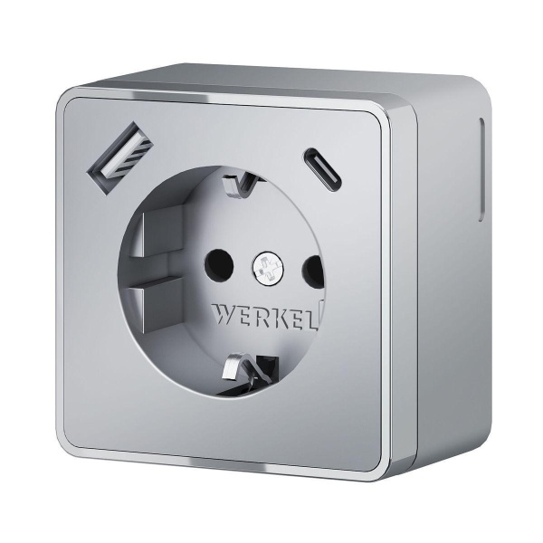 Розетка с заземлением, шторками и USB тип A+C Werkel Gallant серебряный W5071706 4690389179624 Розетка с заземлением, шторками и USB тип A+C Werkel Gallant серебряный W5071706 4690389179624