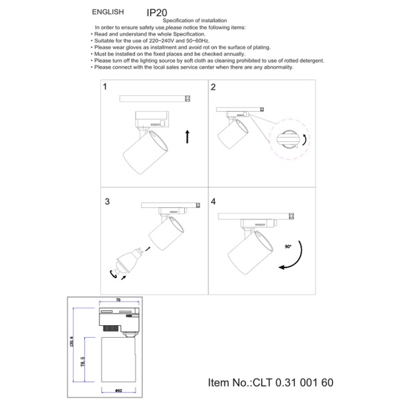 Трековый светильник однофазный Crystal Lux CLT 0.31 001 60 WH