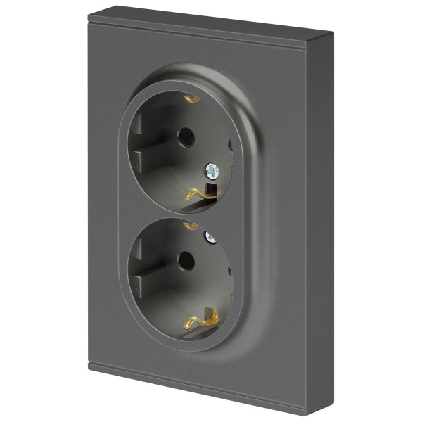 Розетка ЭРА Arktik 16-2105-06 двойная с заземлением 2X2P+E Schuko со шторками 16А-250В графит Б0070459