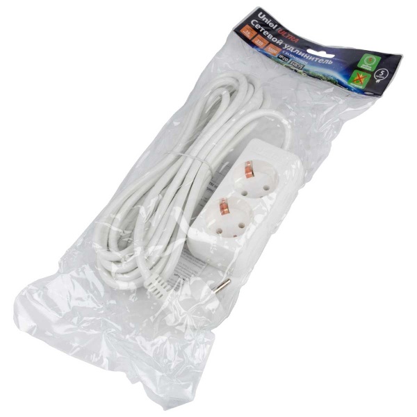 Удлинитель Uniel Ultra 2гн х 5м с/з S-GCU2-5 White UL-00009999