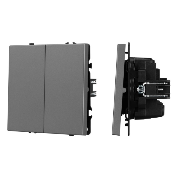 Механизм выключателя двухклавишный перекрёстный SWT-NOBE-MKX2-SFPL-GR (230V, 10A) Arlight 061793