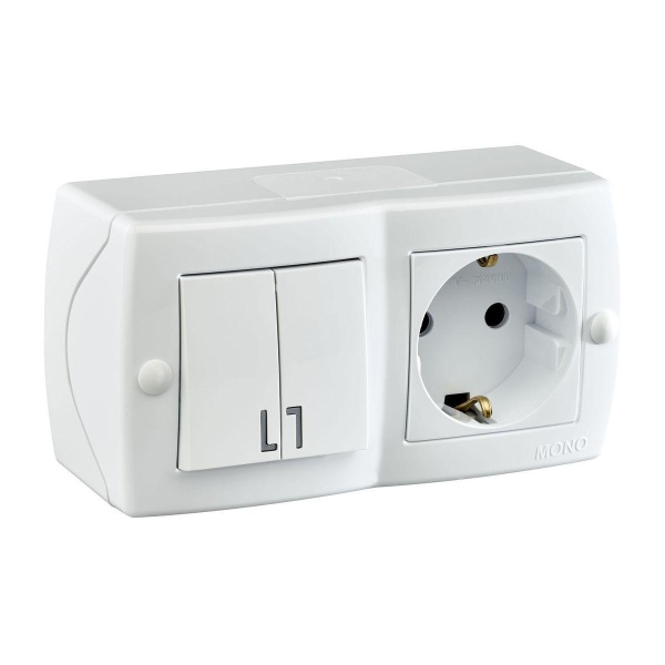 Выключатель - розетка Mono Electric Octans IP20 двухклавишный - 2К+З белый 104-010101-181 Выключатель - розетка Mono Electric Octans IP20 двухклавишный - 2К+З белый 104-010101-181
