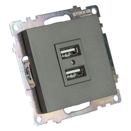 Розетка 2хUSB Stekker Катрин графит GLS10-7115-06 49422