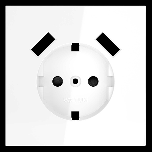 Накладка для розетки с заземлением и защитными шторками с USB A+A S70 (белый глянцевый) Voltum VLS000901