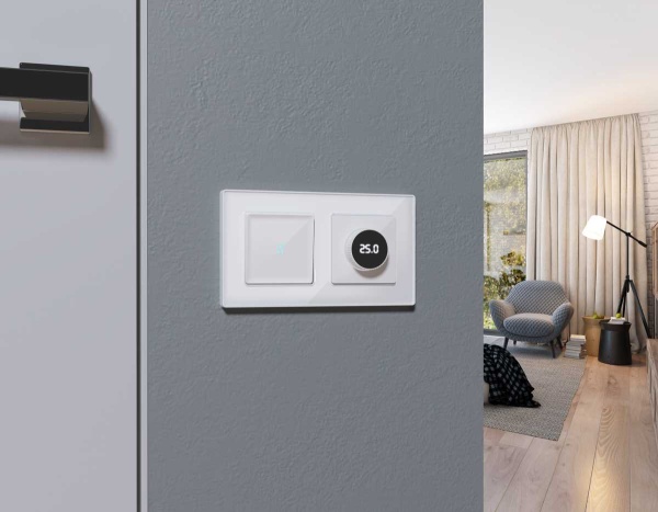 Лицевая панель ALFA (Белый глянец) для терморегулятора теплого пола с цифровым дисплеем QUANT AP1058