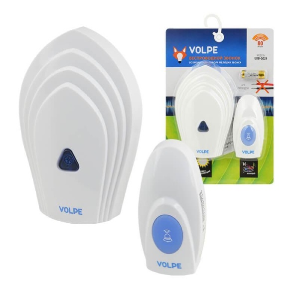 Звонок беспроводной Volpe UDB-Q029 W-R1T1-16S-80M-WH UL-00002405 Звонок беспроводной Volpe UDB-Q029 W-R1T1-16S-80M-WH UL-00002405
