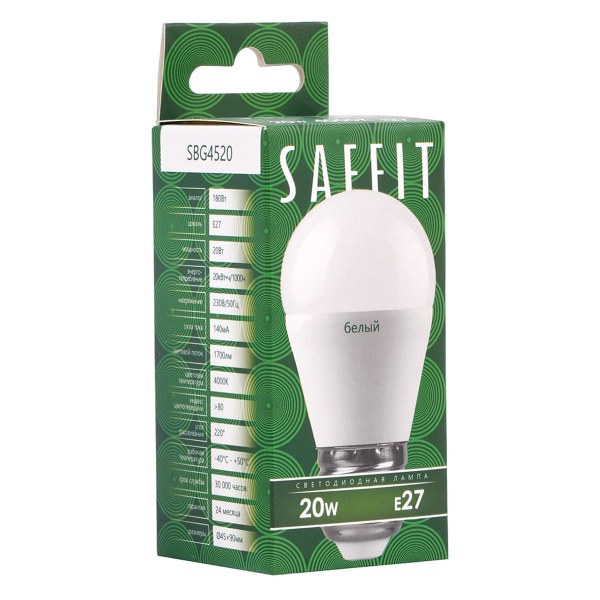 Лампа светодиодная Saffit E27 20W 4000K матовая SBG4520 55277