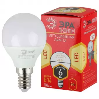 Лампа светодиодная ЭРА E14 6W 2700K матовая ECO LED P45-6W-827-E14