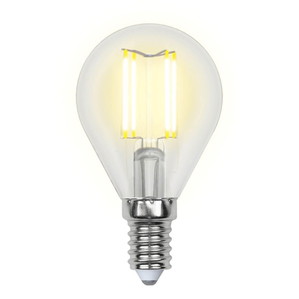 Лампа светодиодная филаментная Uniel E14 6W 3000K прозрачная LED-G45-6W/WW/E14/CL GLA01TR UL-00002201