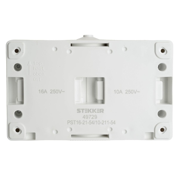 Блок: розетка 1-местная с/з + выключатель 2-клавишный STEKKER, PST16-21-54/10-221-54, белый/серый 49729