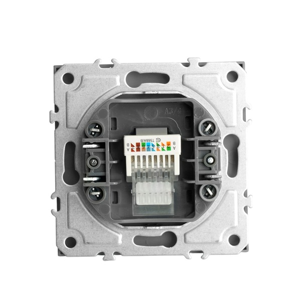 Розетка компьютерная 1-местная RJ-45 (механизм), STEKKER, серия Эмили, RST00-5117-10, платиново-серый, soft touch 49951