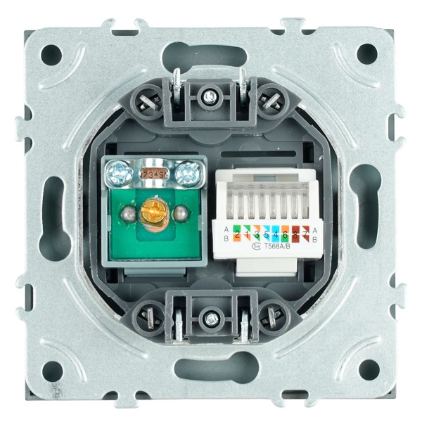 Розетка TV + компьютерная RJ-45 (механизм), Stekker Эмили, RST00-5106-09, антрацит, soft touch 49924