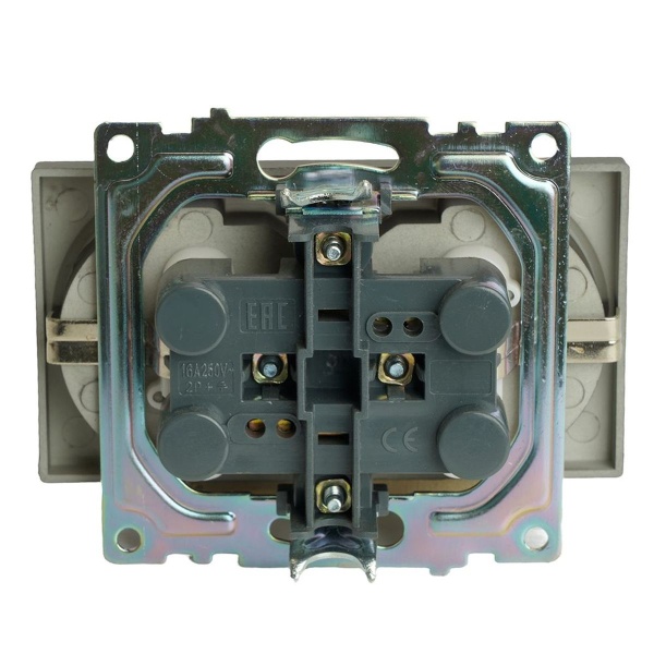 Розетка двойная 2P+PE Stekker Катрин со шторками графит GLS16-7114-06 49425