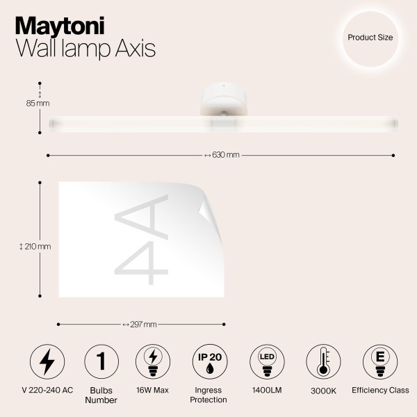 Подсветка для зеркал Maytoni Axis MOD106WL-L16W3K Подсветка для зеркал Maytoni Axis MOD106WL-L16W3K