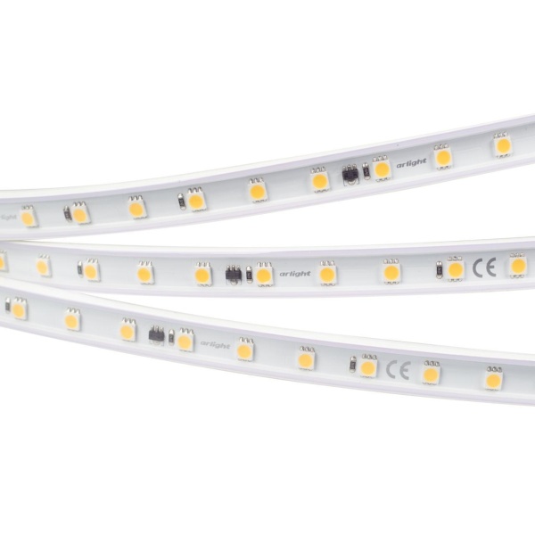 Светодиодная влагозащищенная лента Arlight 8W/m 54LED/m 5060SMD теплый белый 50M 027058(2)