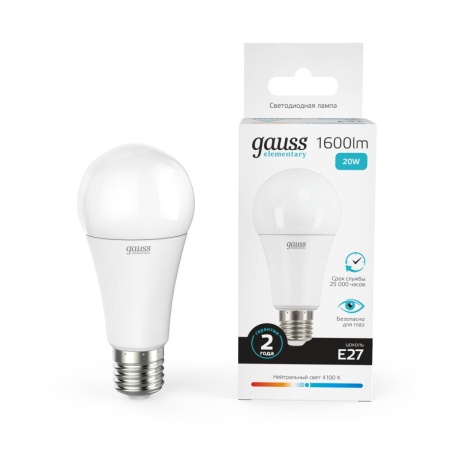 Лампа светодиодная Gauss E27 20W 4100K матовая 23229