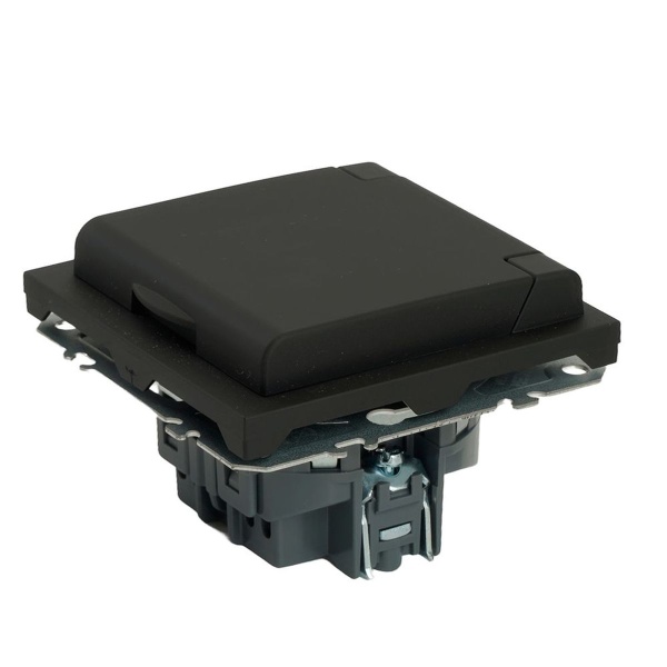 Розетка 1-местная с крышкой с защ. штор, STEKKER, с/з, 250В, 16А, серия Эмили, RST16-5112-05, черный уголь, soft touch 49855