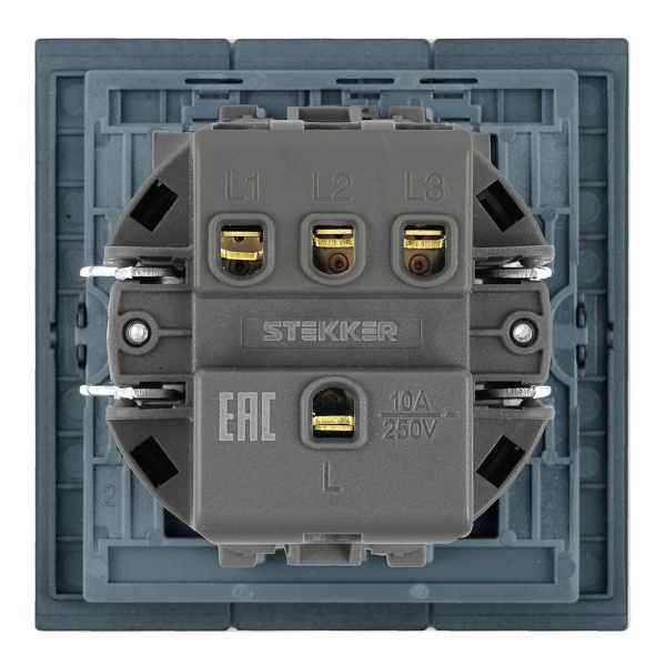 Выключатель 3-клавишный (механизм), Stekker, 250В, 10А Мия, RSW10-3108-05, черный бархат 50444
