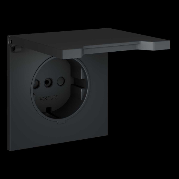 Накладка для розетки с заземлением защитными шторками и крышкой S70 (графит) Voltum VLS000807