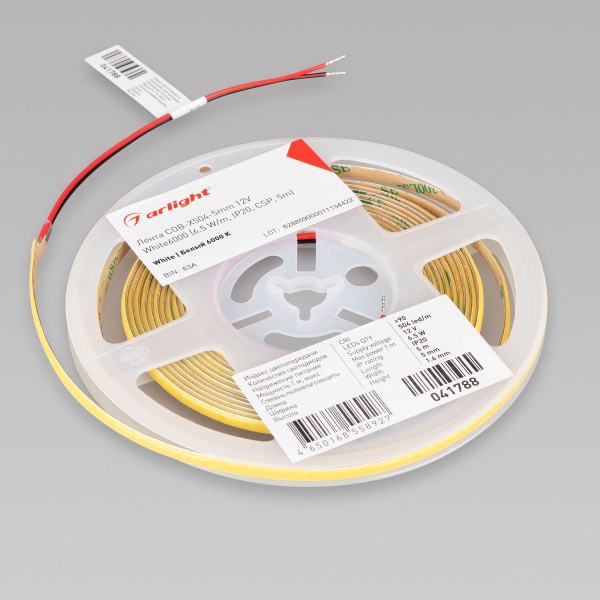 Светодиодная лента Arlight 6,5W/m 504Led/m CSP холодный белый 5M COB-X504-5mm 12V White6000 041788
