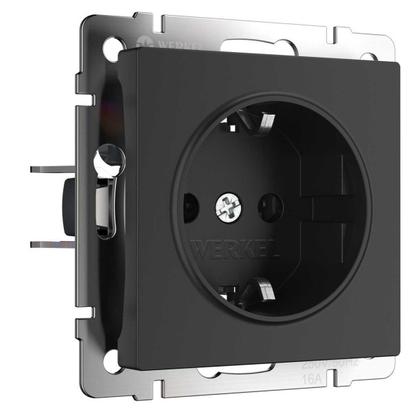 Розетка с заземлением, безвинтовой зажим Werkel черный матовый W1171308 4690389156908