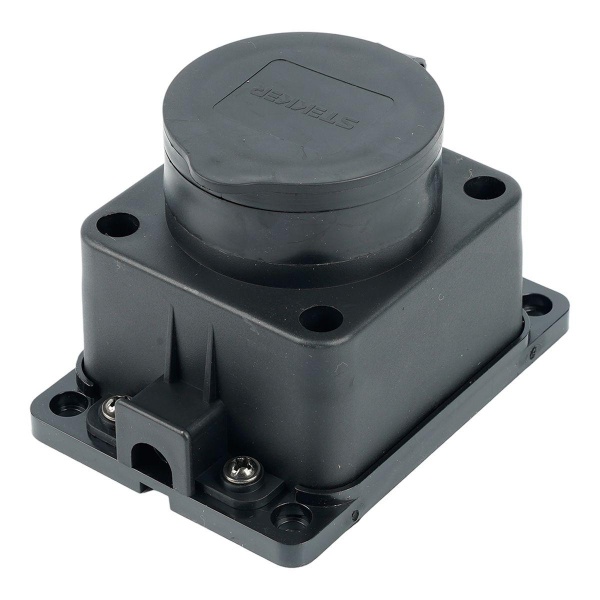 Розетка настенная 1-местная с/з Stekker, RST16-31-44, каучук, 250В, 16А, IP44, черный 39018