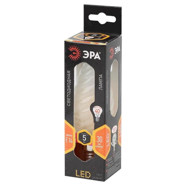 Лампа светодиодная филаментная ЭРА E14 5W 2700K матовая F-LED BTW-5W-827-E14 frost Б0027937