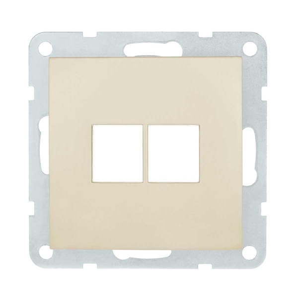 Накладка с суппортом розетки компьютерной и телефонной на 2 входа LK Studio (бежевый матовый) БЕЗ механизма LK80, 846202-0