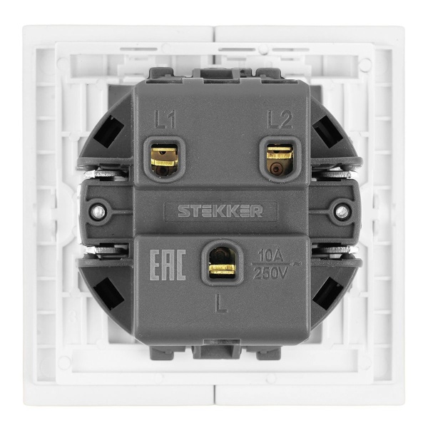 Выключатель 2-клавишный (механизм), Stekker, 250В, 10А Мия, RSW10-3104-01, белая магнолия 50429