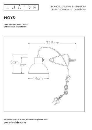 Настольная лампа Lucide Moys 45987/01/33