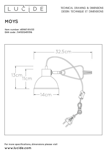 Настольная лампа Lucide Moys 45987/01/33