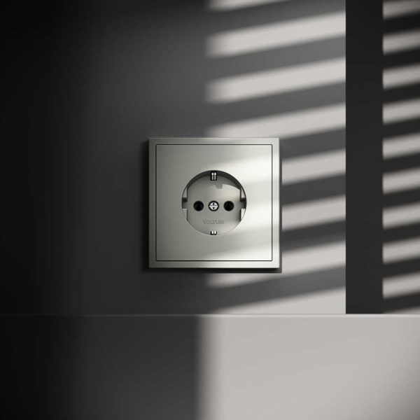 Розетка встраиваемая Voltum S70 с заземлением 16А, (сталь) VLS040105