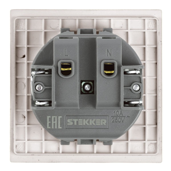Розетка 1-местная с защитной шторкой (механизм), Stekker, б/з, 250В, 16А Мия, RST16-3109-08, пудровый жемчуг 50483