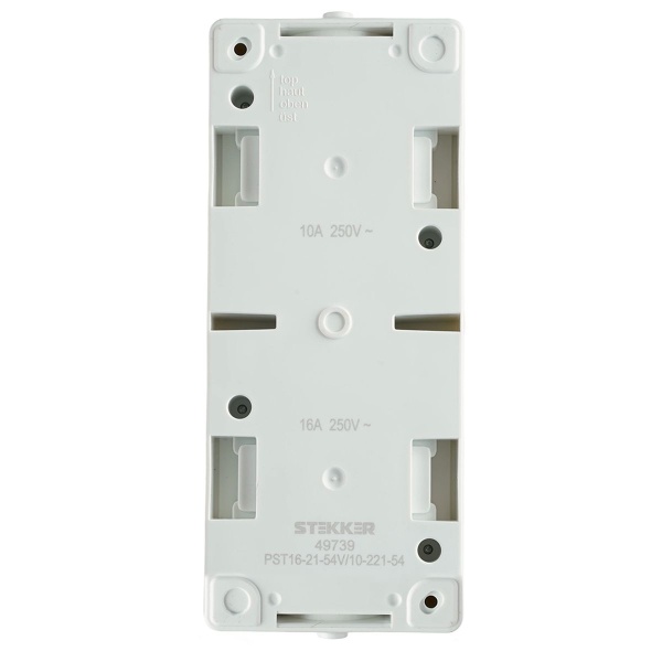 Блок: розетка 1-местная с/з + выключатель 2-клавишный STEKKER, PST16-21-54V/10-221-54, белый/серый 49739