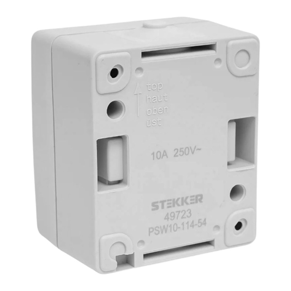 Выключатель 1-клавишный с окном для маркировки самовозвратный Stekker, PSW10-114-54, открытой установки, 250В, 10А, IP54, серый/графит 49723