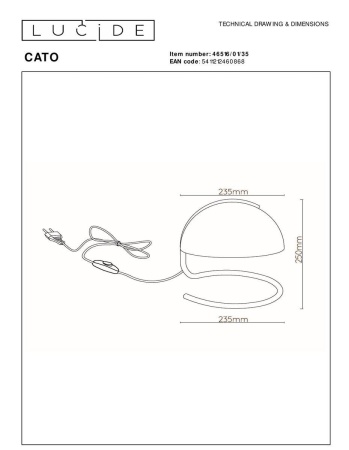 Настольная лампа Lucide Cato 46516/01/35